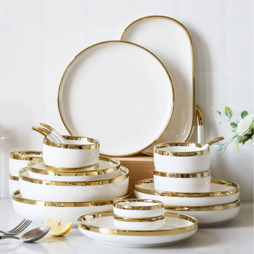 Gold Inlay Porcelain Dinner Set | 4, 6 or 8 Place Settings