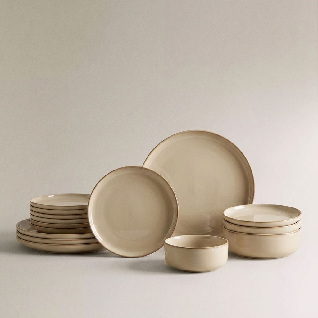 Oatmeal Stoneware Dinner Set | Reactive Glaze
