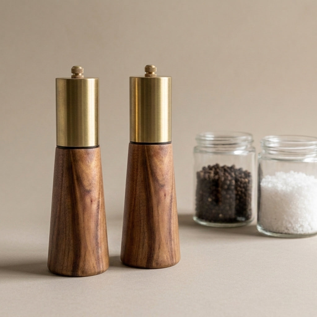 Acacia Wood Mill & Shaker Set | Brass Detail — image 3