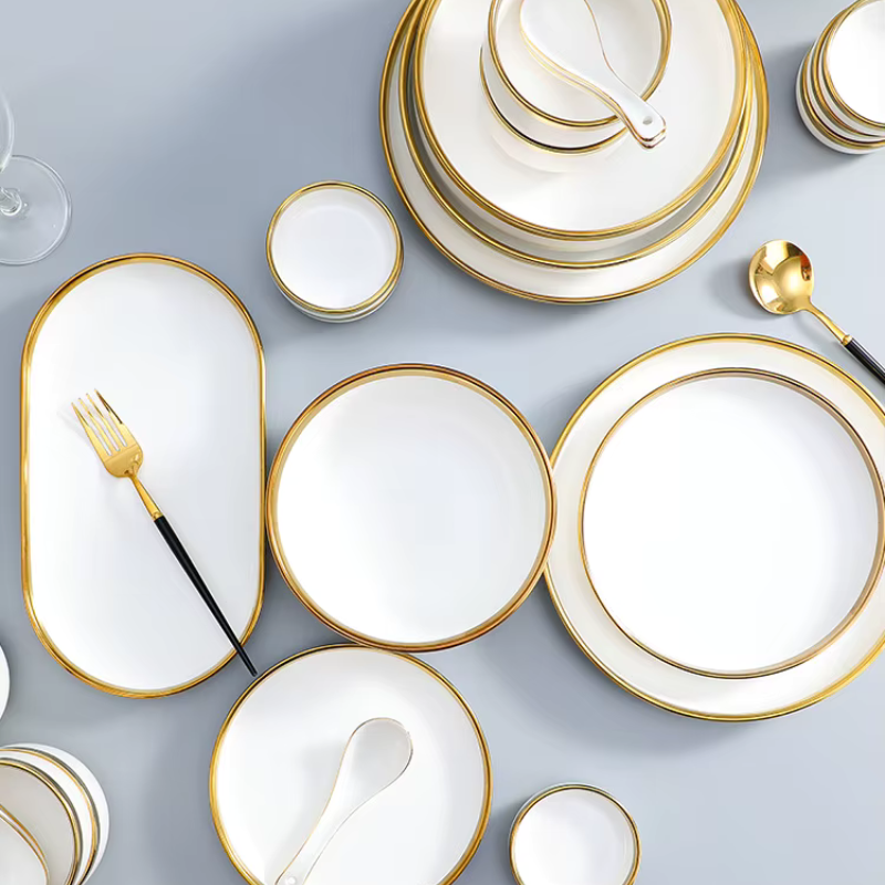 Gold Inlay Porcelain Dinner Set | 4, 6 or 8 Place Settings - View 3