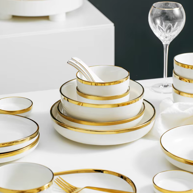 Gold Inlay Porcelain Dinner Set | 4, 6 or 8 Place Settings - View 4