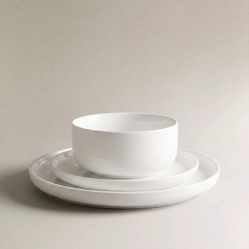 White Stoneware Dinner Set | Handcrafted Ceramic - View 3