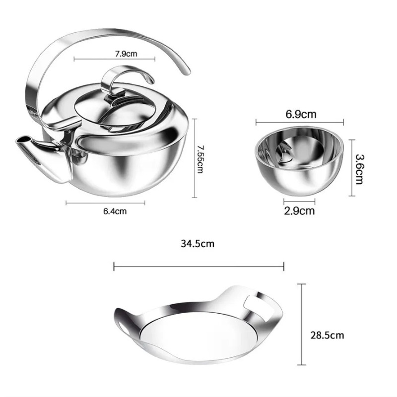 Stainless Steel Tea Set – Teapot, Cups & Tray - Petal Collection — image 9