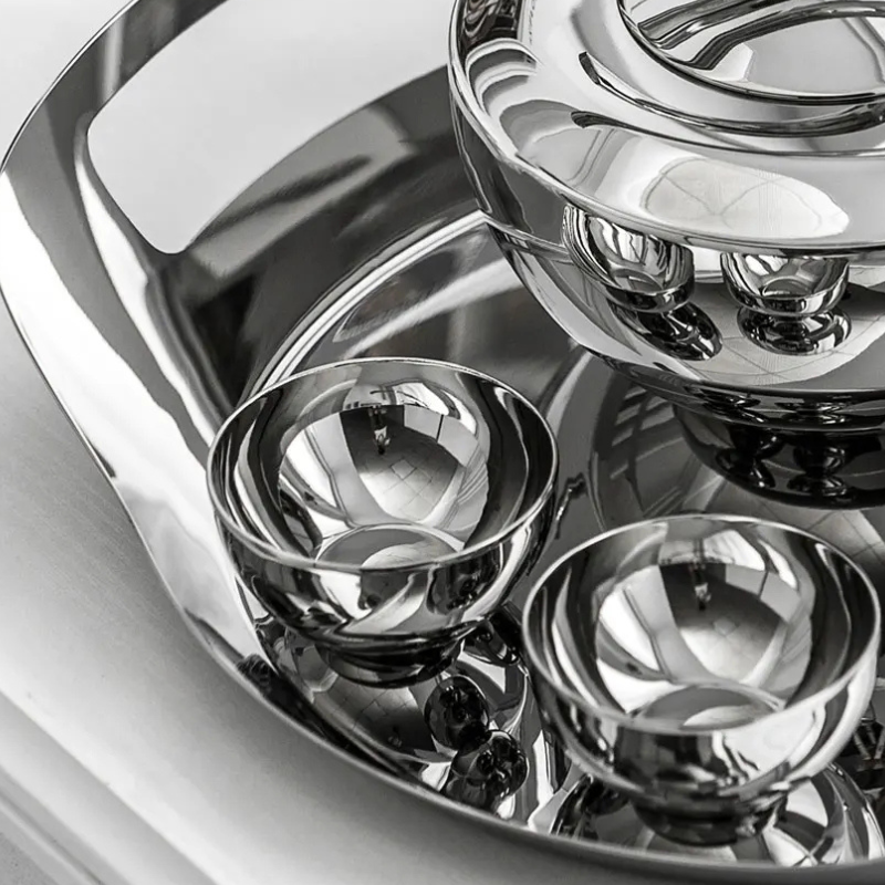Stainless Steel Tea Set – Teapot, Cups & Tray - Petal Collection — image 6