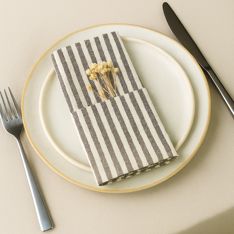 Linen-Cotton Napkins – Striped Artisan Dinner Cloths & Placemats - Set of 12 — image 2