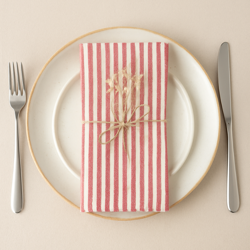 Linen-Cotton Napkins – Striped Artisan Dinner Cloths & Placemats - Set of 12 - View 3