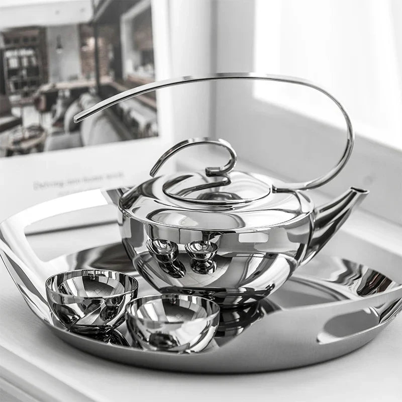 Stainless Steel Tea Set – Teapot, Cups & Tray - Petal Collection — image 7