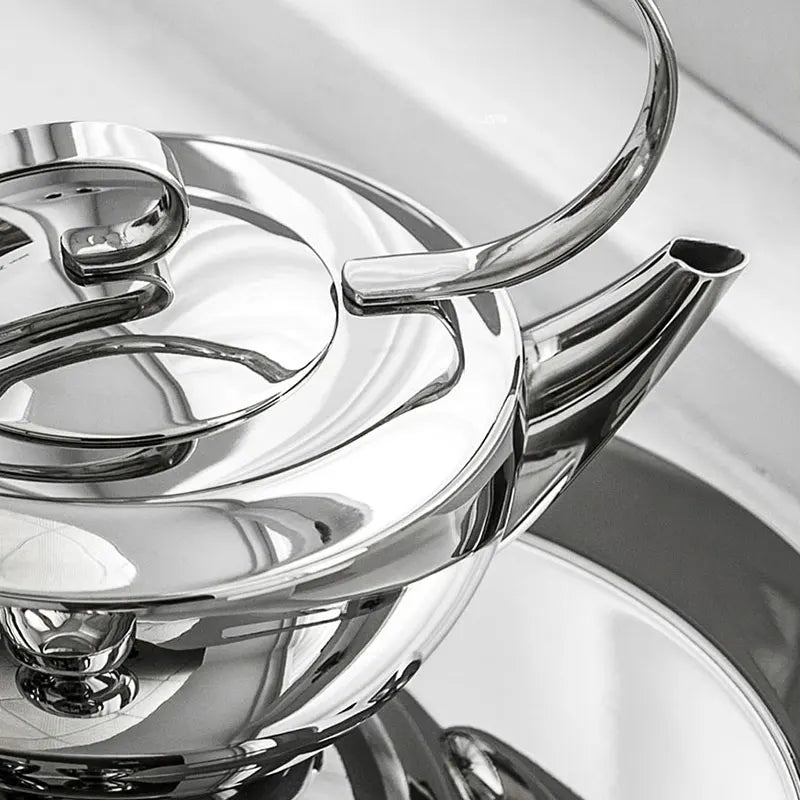Stainless Steel Tea Set – Teapot, Cups & Tray - Petal Collection - View 4