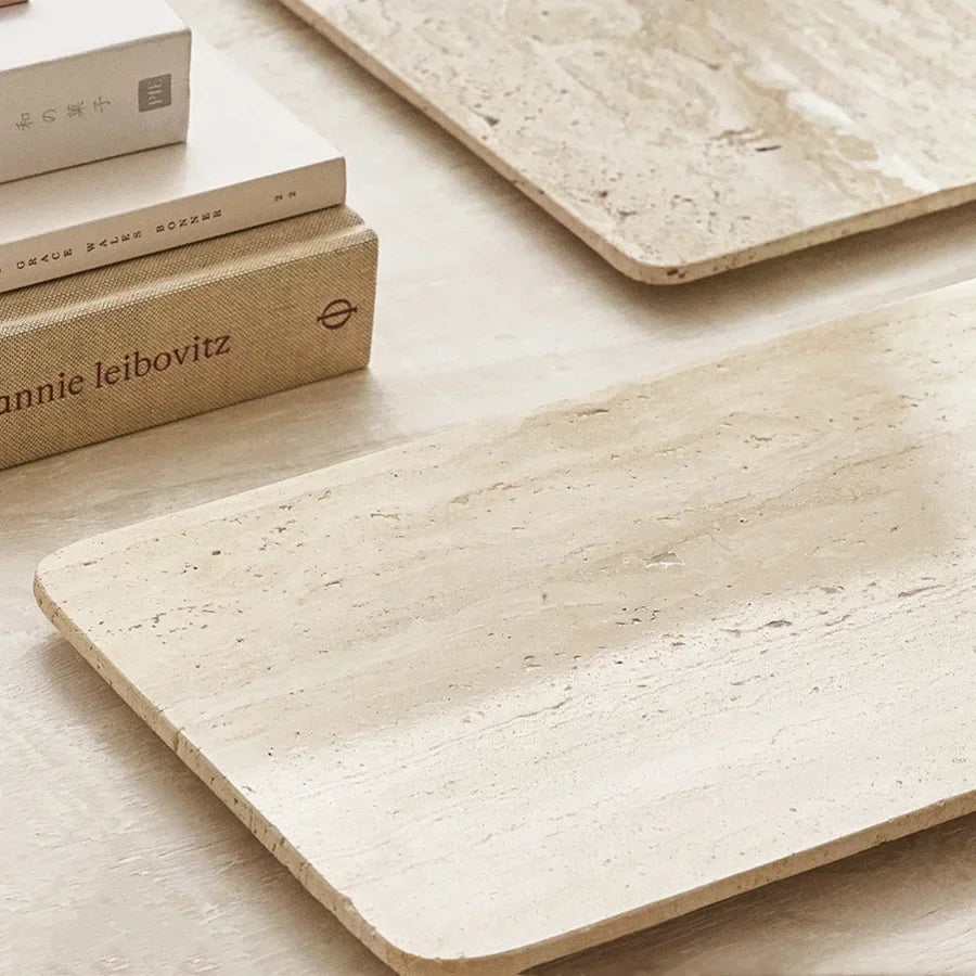 Natural Marble Tray – Beige Travertine Plate for Serving & Decor Organisation — image 8