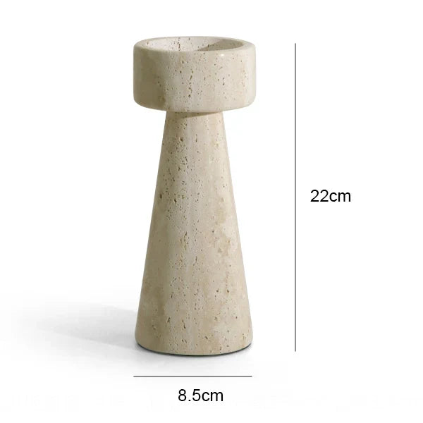Minimalist Marble Candle Holder – Travertine Stone Taper Candlestick — image 4