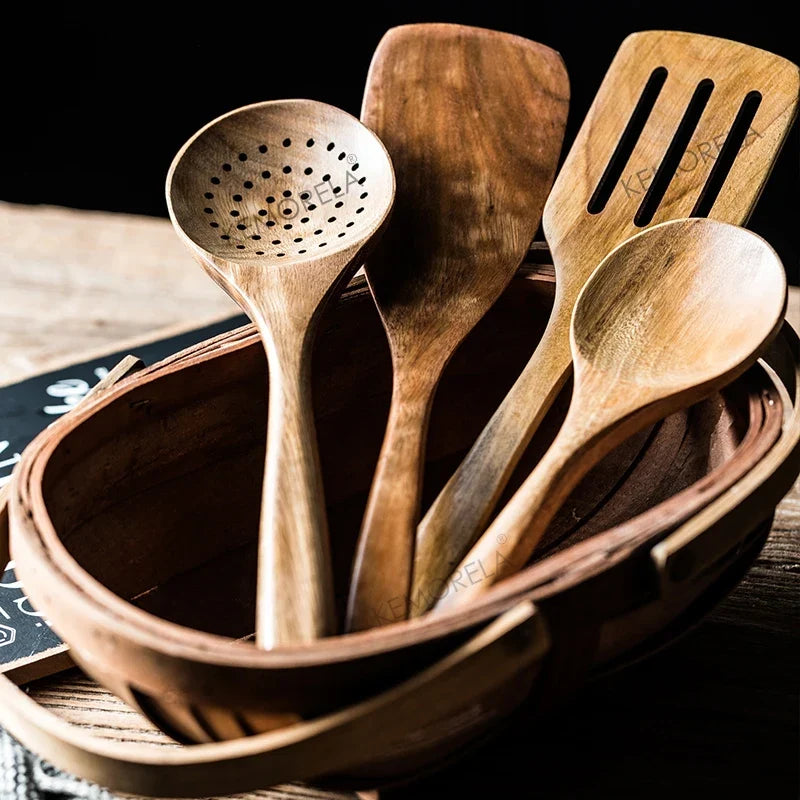 Acacia Wooden Kitchen Utensils Set – Spoons, Holder & Spoon Rest 9-Piece — image 2