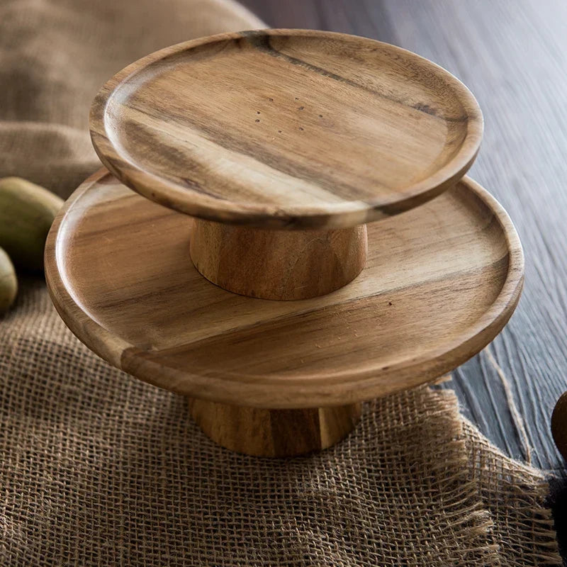Wooden Cake Stand | Natural Wood Pedestal Serving Stand