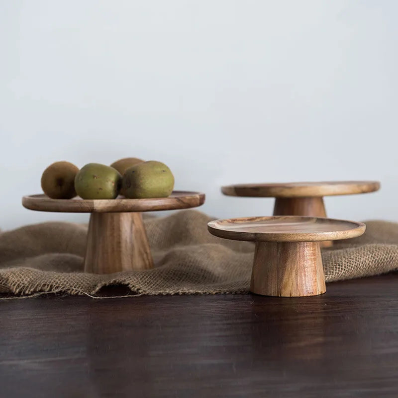 Wooden Cake Stand | Natural Wood Pedestal Serving Stand - View 2