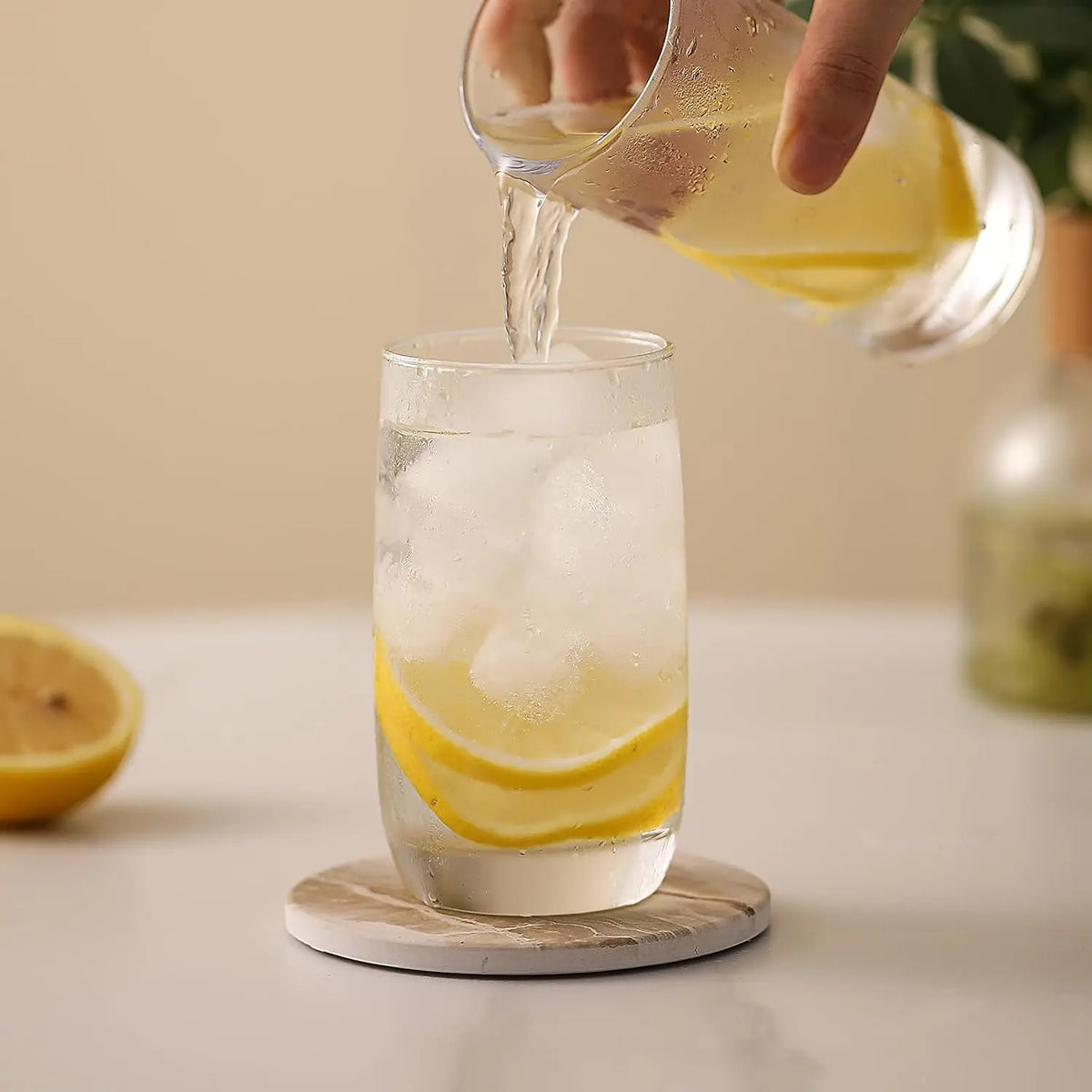 Marble Effect Ceramic Coaster Set – 6pcs with Holder, 10.2cm Drink Coasters for Table Protection - View 4